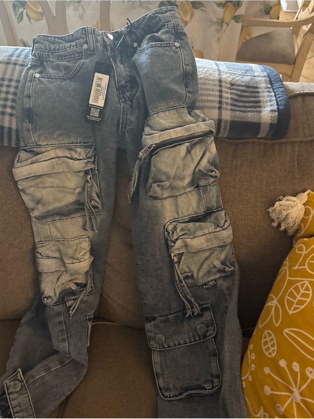 Rockstar Original Lenz Boys Baggy Cargo Blue  Distressed Grunge Jeans Size 8 New